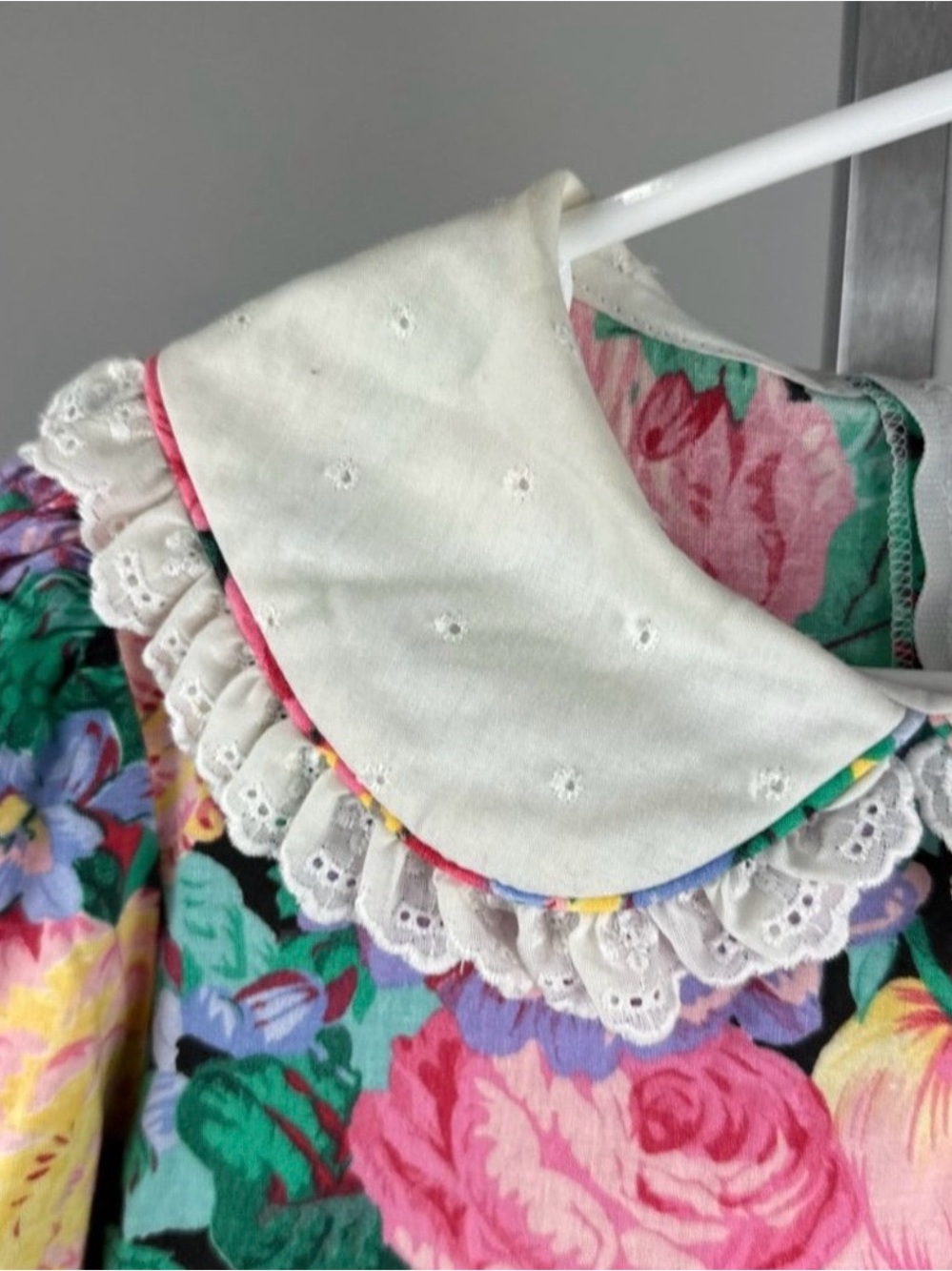 Vtg 90s Childrens Hour Jan Briggs Floral Print Eyelet Lace Trim Party Dress 10 - Picture 7 of 7
